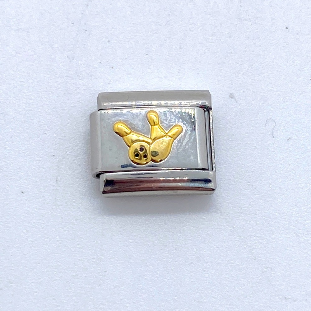 Bowling Pins & Ball Uberry Italian Charm for Bracelet Silver Tone Sports